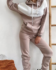 Casual Color Block Hooded Sweatshirt Set