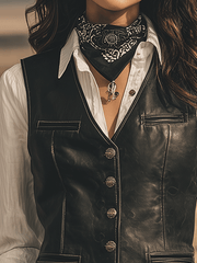 Western Black Faux Leather Vest