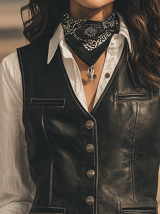 Western Black Faux Leather Vest