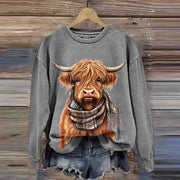 Women's Highland Cow Print Round Neck Sweatshirt