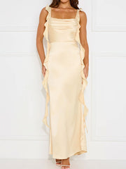 Cowl neck satin dress