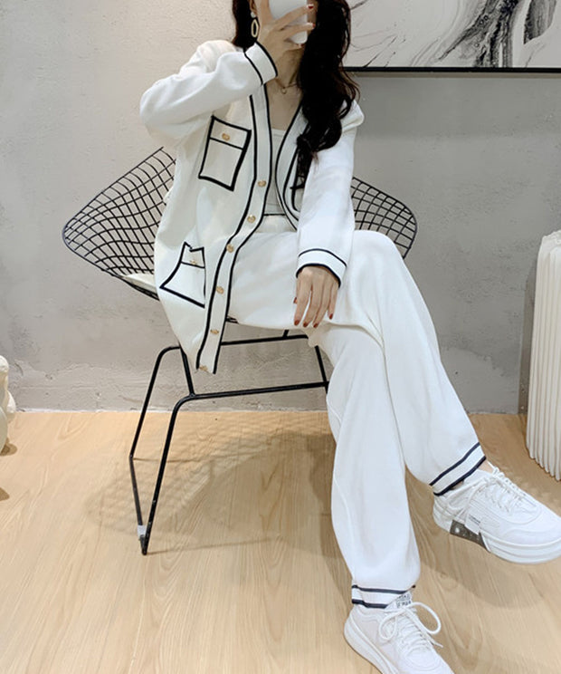 Elegant Color Contrast Two-piece Sweater Suit