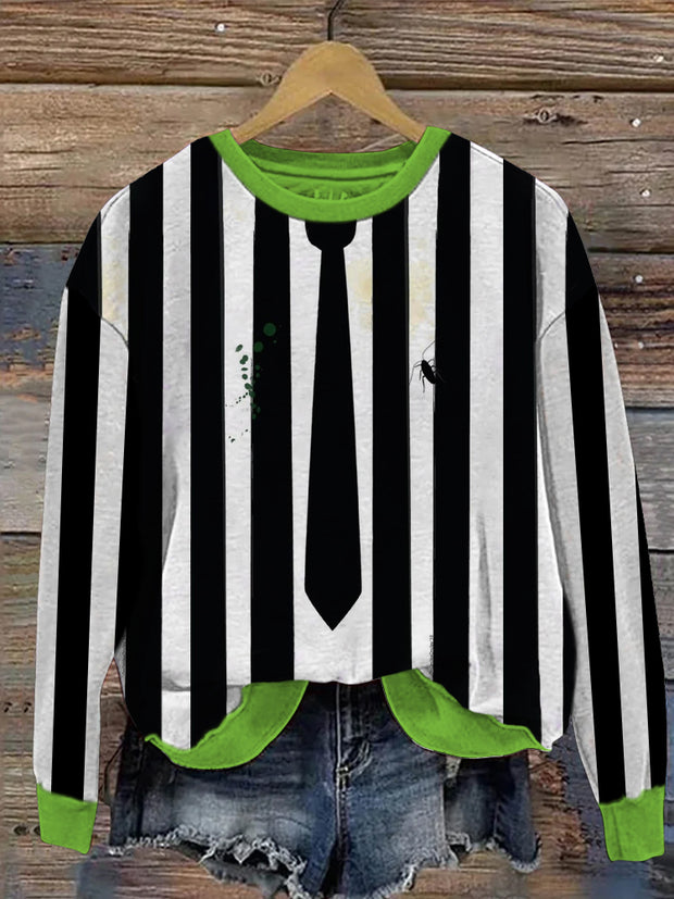 Halloween Horror Movie Inspired Striped Casual Sweetshirt