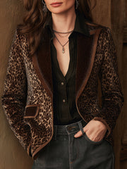 Retro Leopard Print Velvet Patchwork Blazer
