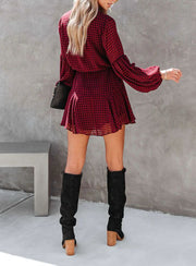 Autumn And Retro Winter Elegant Plaid Shirt Splicing Fake Two-piece Dress