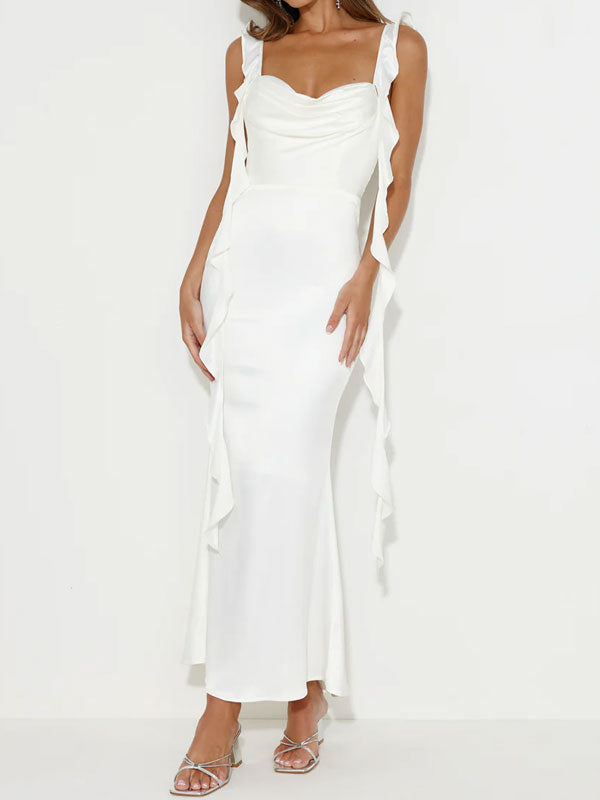 Cowl neck satin dress