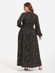 Star Pattern Lantern Sleeve Sequin Maxi Dress