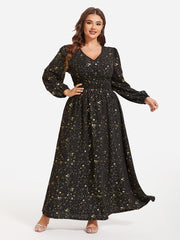 Star Pattern Lantern Sleeve Sequin Maxi Dress