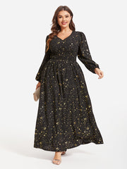 Star Pattern Lantern Sleeve Sequin Maxi Dress