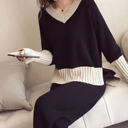 Elegant Casual Color Block Knit Two-piece Set