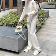 Casual Slit Sweater Wide Leg Pants Two Pieces Set