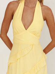 Halter neck ruffle maxi dress
