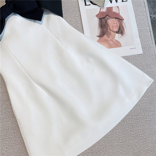 2022 Summer New Collection Sleeveless Black Bow Strapless High Waist White Slim Short Dress Women GE647