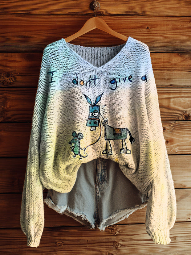 Women's I Don’t Give A Funny Donkey Letter Art Print Casual Pullover Sweater