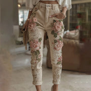 Women's Vintage Rose Embroidery Art Casual Jeans