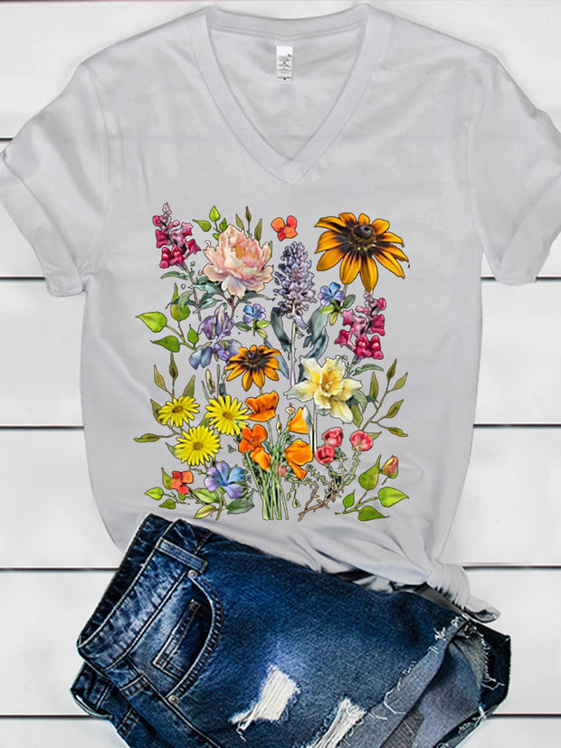 Wildflower Print Women's V-neck T-shirt