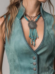 Mint Green Microsuede Bohemian Fitted Vest