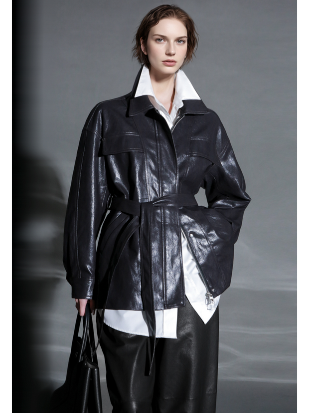 Women’s Biker-Style Leather Jacket – Casual Lambskin Short Coat for Autumn Versatile Chic Look