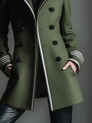 Tailored Double-Breasted White Piping Detail Coat