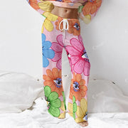 Colordate Women's Sunflower With Eye Print Long Sleeve Cotton Homewear Set