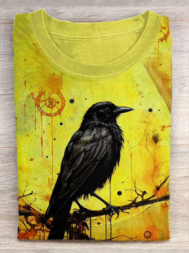 Unisex Halloween Raven Print Casual T-Shirt