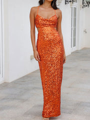 Ajustable straps sequin maxi dress