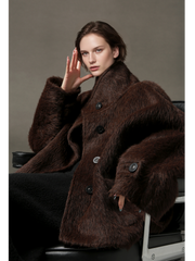 Alpaca Wool Biker Jacket for Women – Stand Collar Suoli Alpaca Coat with Luxe Textured Finish, Winter Chic Outerwear