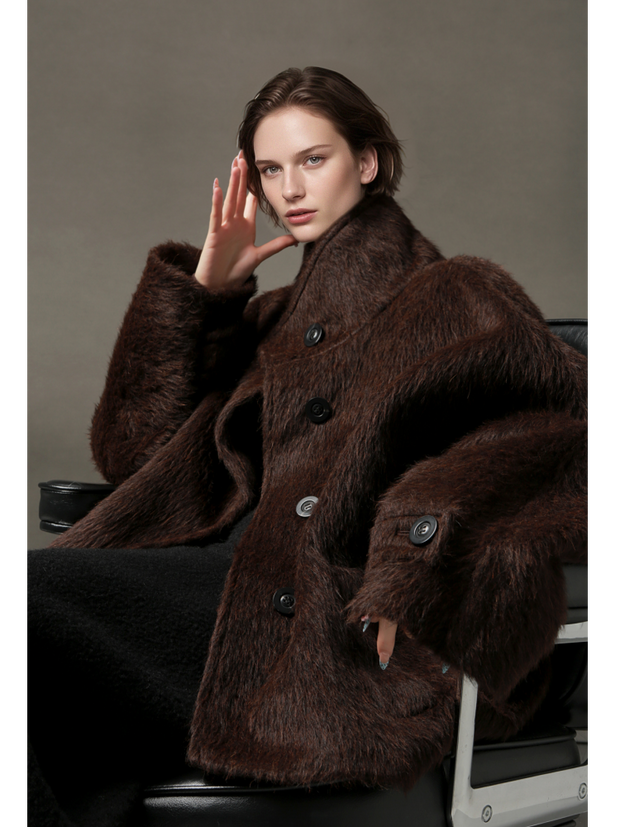 Alpaca Wool Biker Jacket for Women – Stand Collar Suoli Alpaca Coat with Luxe Textured Finish, Winter Chic Outerwear