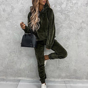 Women's solid color hooded sports casual suit