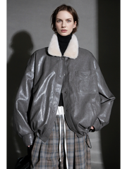 Luxury Sheepskin Down Jacket – Short Oil-Wax Leather Coat with Mink Fur Collar & Goose Down Fill, Winter Outerwear