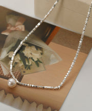 Retro Silk Sterling Silver Pearl Broken Silver Pendant Necklace