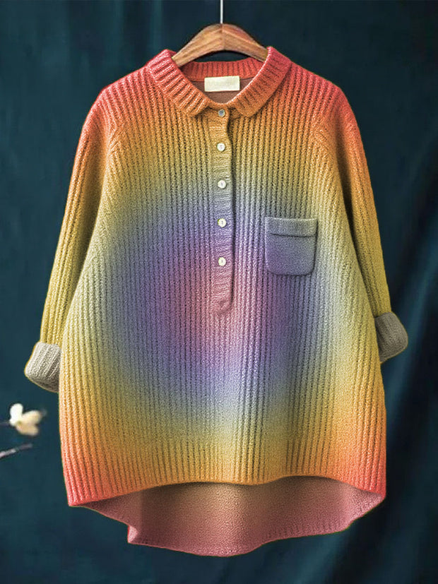 Women's Gradient Pattern Art Print Casual Pullover Knit Sweater
