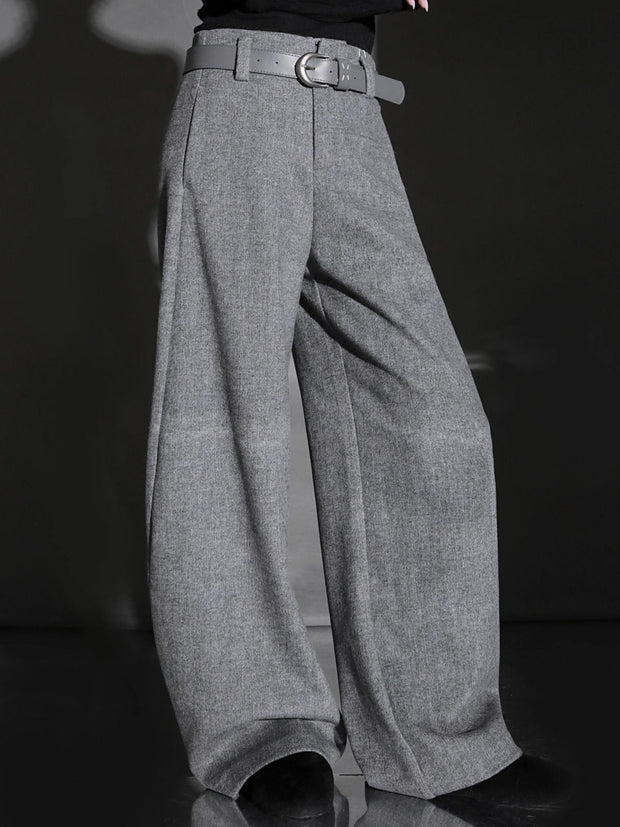 Fashion Belted Tapered Wool Trousers for Women – Elegant Cocoon Silhouette Long Suit Pants