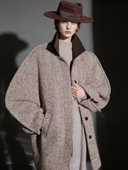 Designer Wool Coat for Women – Double-Faced Herringbone Snowflake Pattern Short Jacket with Leather Collar, Korean Style Winter Outerwear