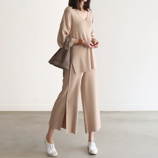 V Neck Sweater Pants Two-Piece Set