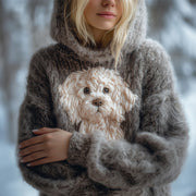Cute Fuzzy Dog Embroidered Soft Hooded Sweater