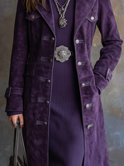 Vintage Flap Pockets Contrast Stitching Polyester Suede Coat