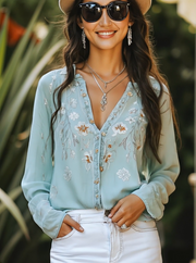 Soft And Casual Bohemian Style Embroidered Shirt