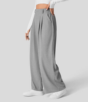 High Waisted Plicated Side Pocket Wide Leg Waffle Work Pants