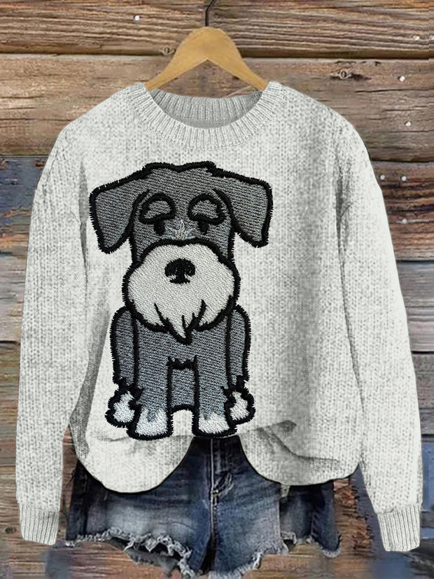 Cute Schnauzer Dog Embroidered Cozy Sweater