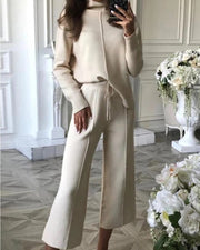 Casual High-neck Knitted Wide-leg Pants Two-piece Suits