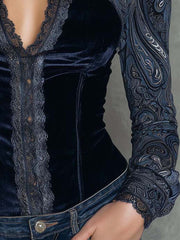 Velvet Paisley Lace Trim Top