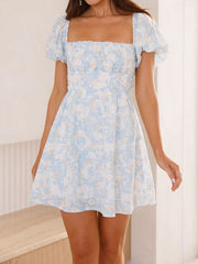 Square neck puff sleeves mini dress