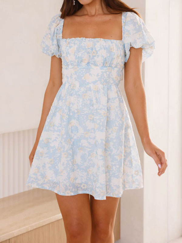 Square neck puff sleeves mini dress