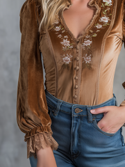 Vintage Embroidered Lace Velvet Blouse