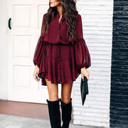 Autumn And Retro Winter Elegant Plaid Shirt Splicing Fake Two-piece Dress