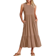 Women Summer Casual Sleeveless Pocket Sundress Maxi Long Beach Dresses