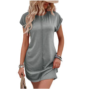 Loose Solid Color Short Sleeve Casual Summer Dresses