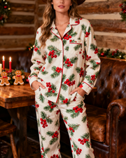 Women's Christmas Mistletoe Pattern Long Sleeve Pants Suit