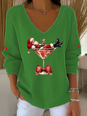 Fun Christmas Santa Casual V Neck Pullover Sweater